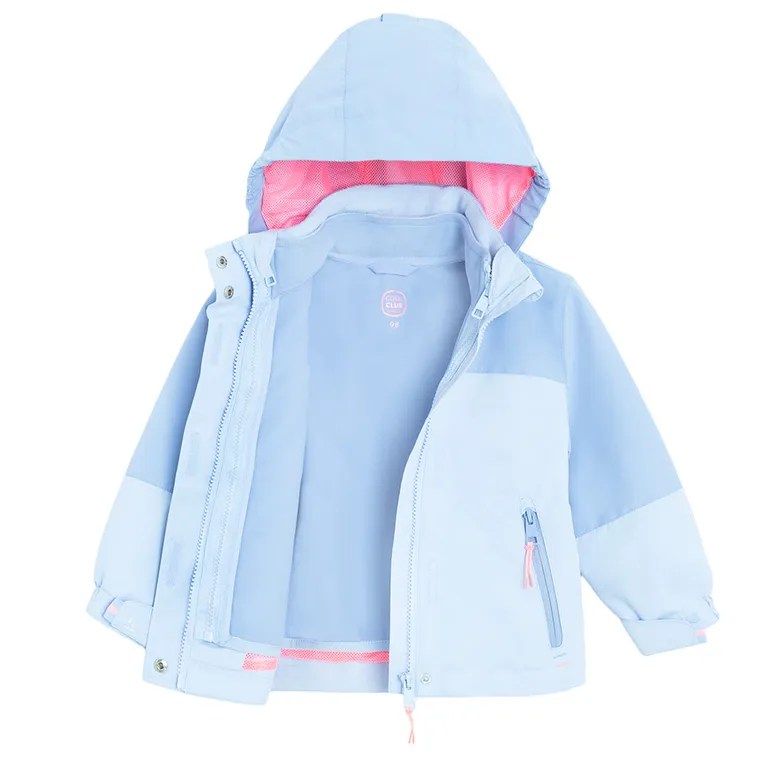 Cool Club, Geaca de ploaie cu gluga pentru fete, 3in1, Bluza polar cu fermoar, albastru