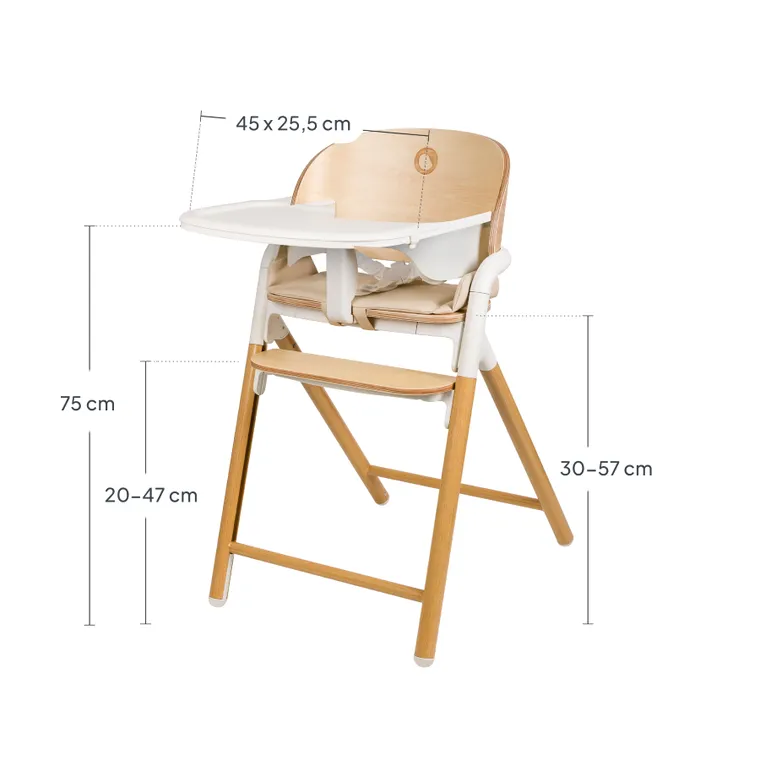 Lionelo, Celia, scaun multifunctional din lemn 3in1, White Natural Wood