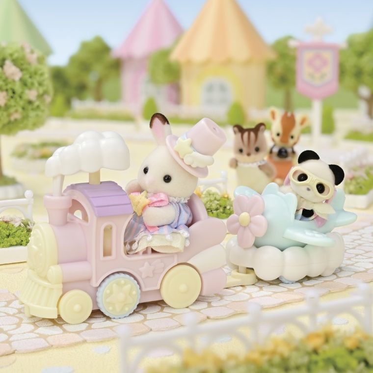Sylvanian Families, Amusement Park Ride Set - Plain & Train, set de joaca cu figurine, 5819