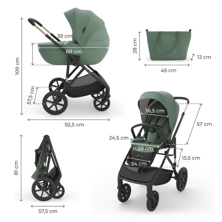 Kinderkraft, Prime 3, carucior multifunctional, 3in1, Dark Green