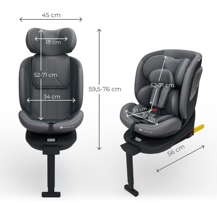 Kinderkraft, I-360 2 Plus, scaun auto, i-Size, gri, 40-150 cm