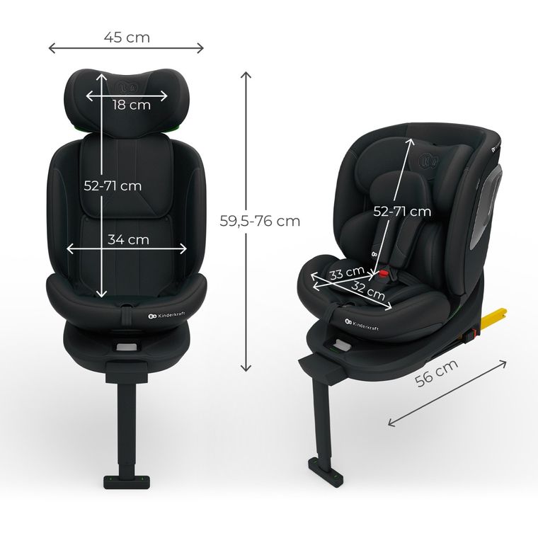 Kinderkraft, I-360 2 Plus, scaun auto, i-Size, negru, 40-150 cm