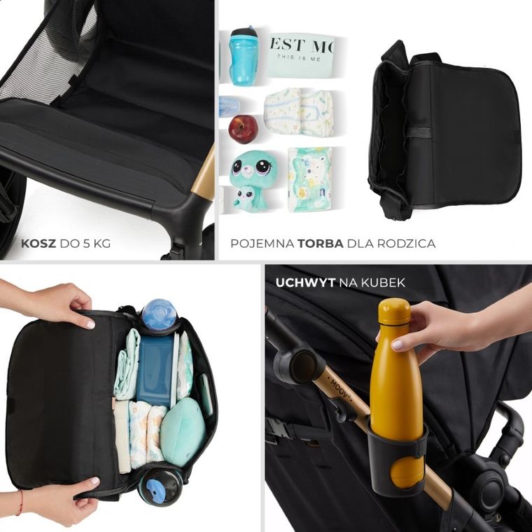 Kinderkraft, Moov 2 Air, carucior multifunctional 3in1, Pure Black