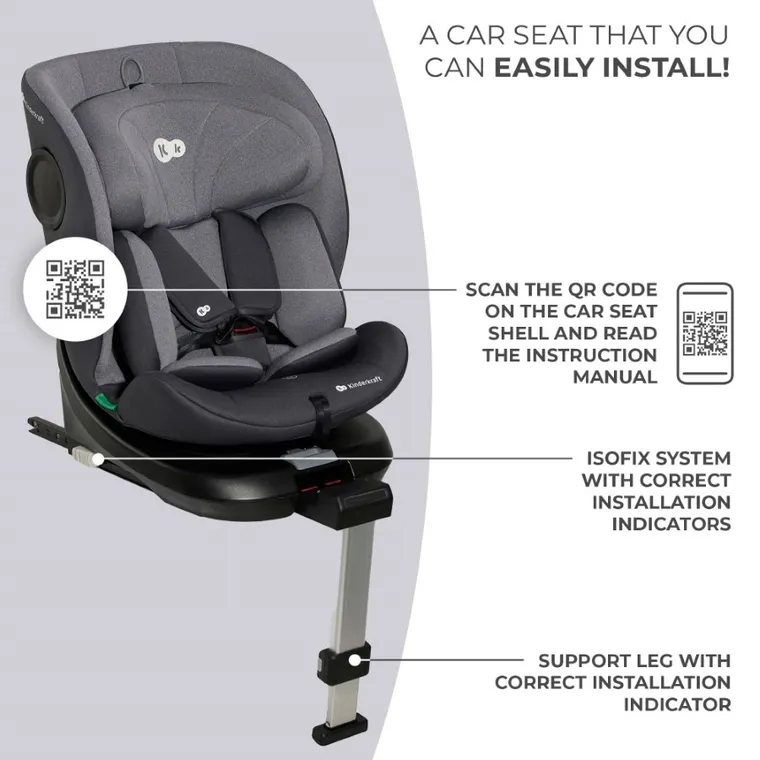 Kinderkraft, scaun auto 360, I-size, Grey, 40-150 cm