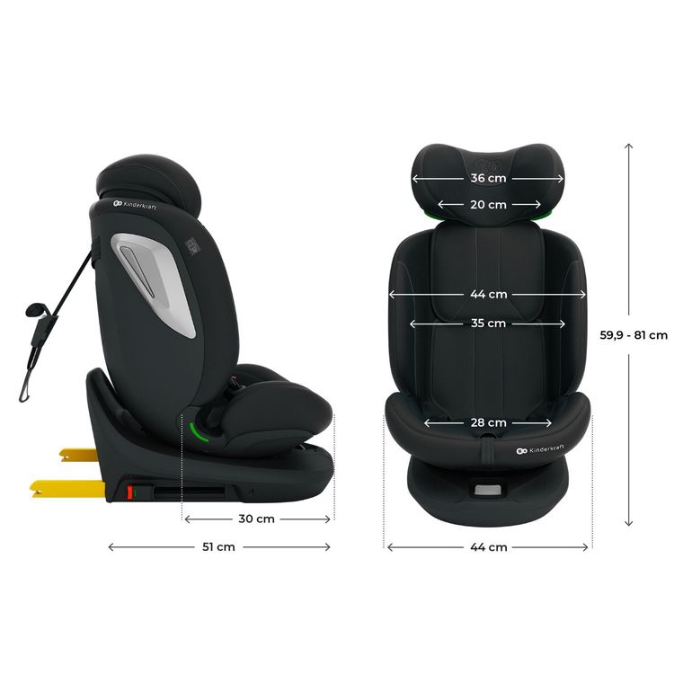 Kinderkraft, I-Grow 2 Plus, scaun auto, i-Size, negru, 40-150 cm