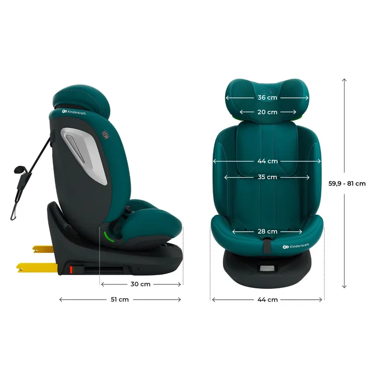 Kinderkraft, I-Grow 2 Plus, scaun auto, i-Size, verde, 40-150 cm