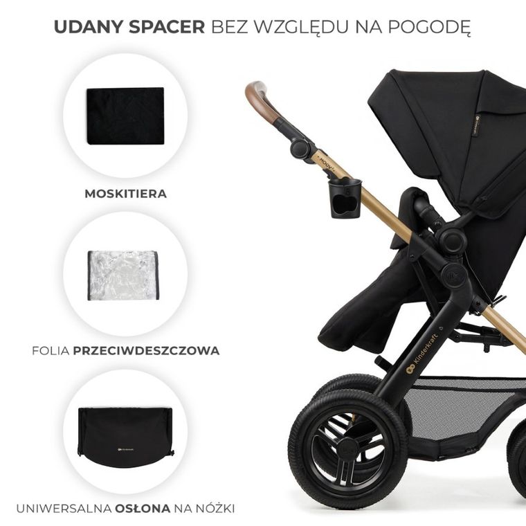 Kinderkraft, Moov 2 Air, carucior multifunctional 3in1, Pure Black
