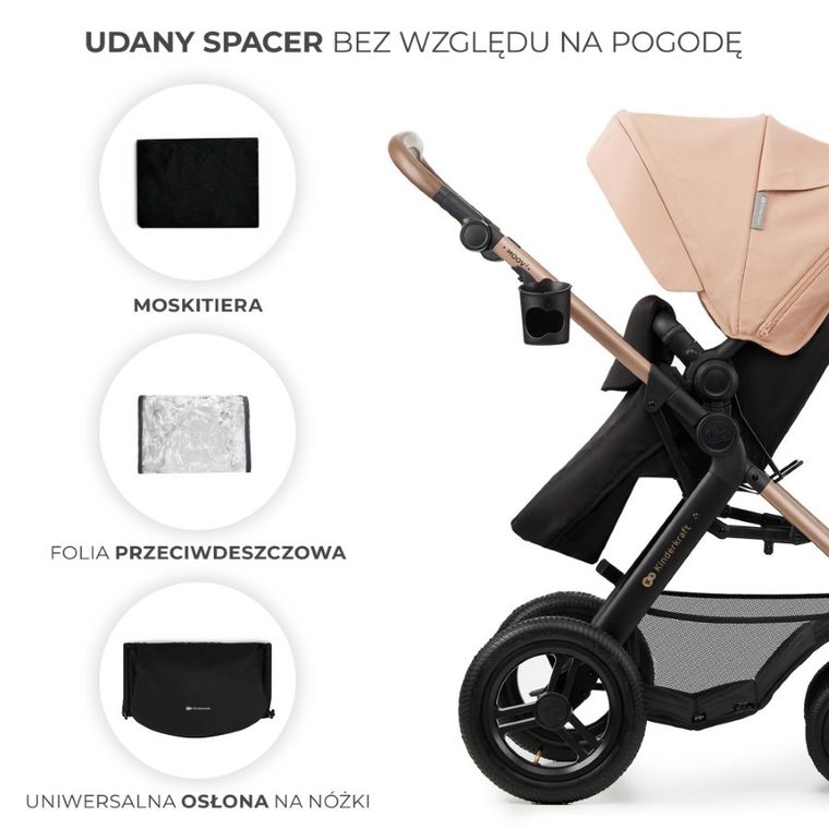 Kinderkraft, Moov 2 Air, carucior multifunctional 3in1, Sand Beige