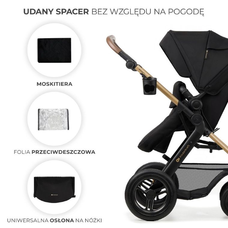 Kinderkraft, Moov 2, Air Wheels, carucior multifunctional 4in1, Pure Black