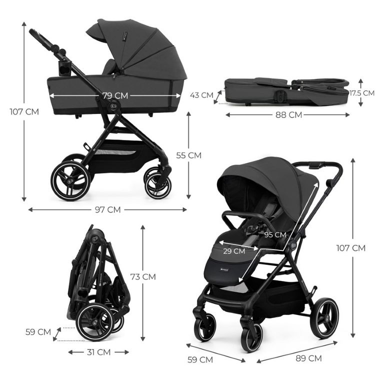 Kinderkraft, Yoxi, carucior multifunctional 2in1, Moonlight Grey