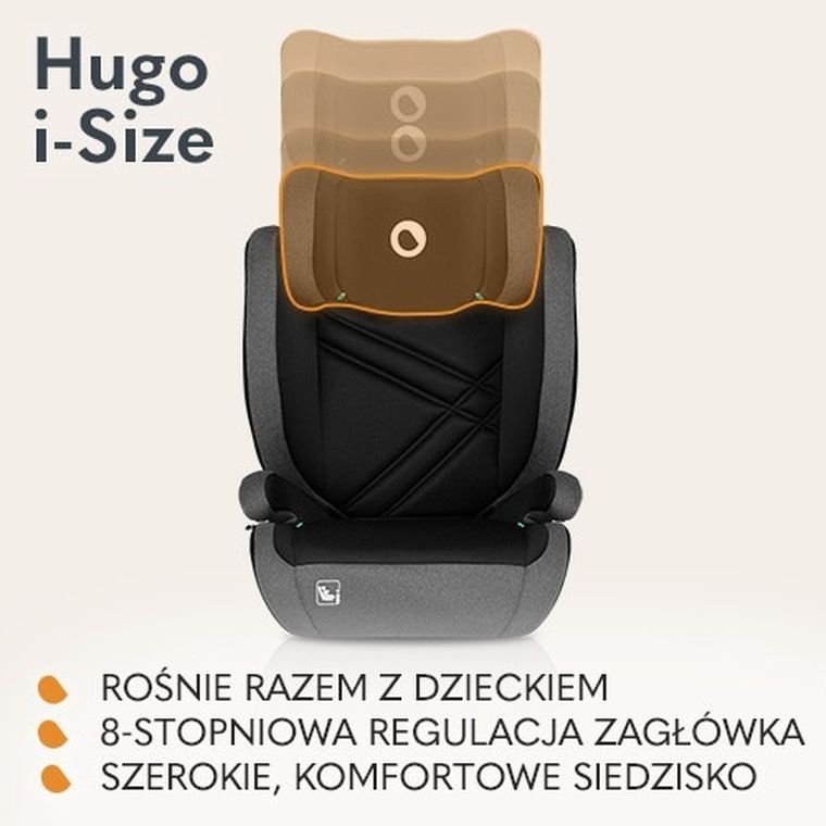 Lionelo, Hugo, I-size, scaun auto, 100-150 cm, Black Grey