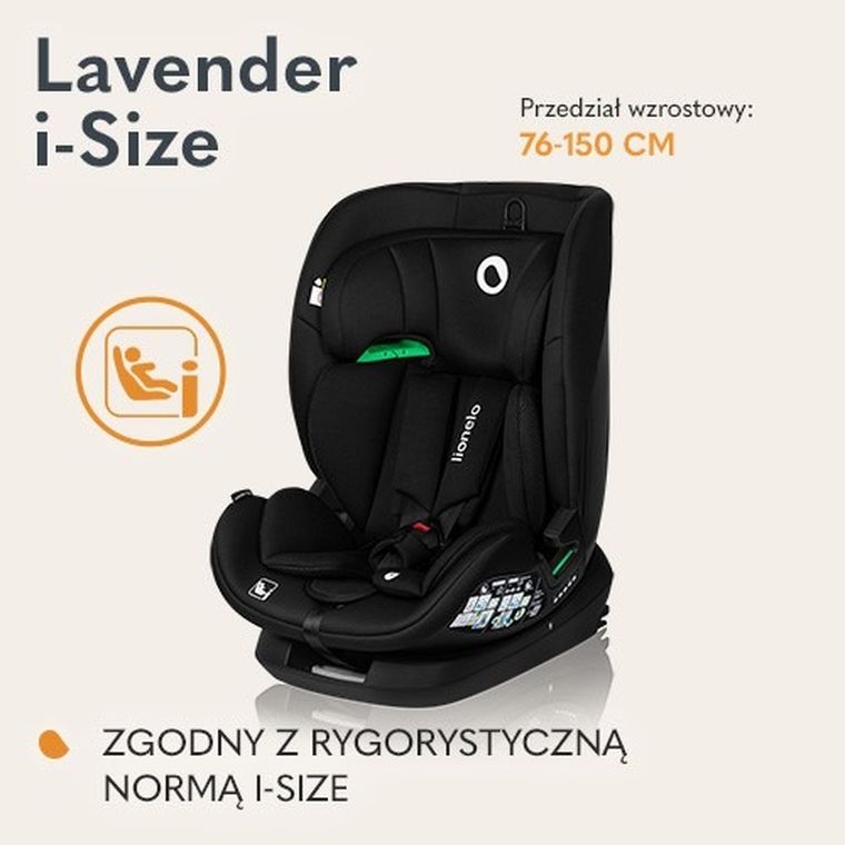 Lionelo, Lavender I-Size, scaun auto, Black Carbon, 76-150 cm