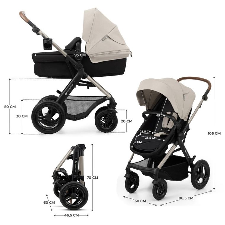 Kinderkraft, Moov 2, Air Wheels, carucior multifunctional 4in1, Moonlight Grey