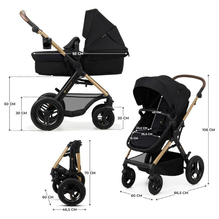 Kinderkraft, Moov 2, Air Wheels, carucior multifunctional 4in1, Pure Black