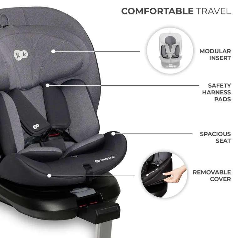 Kinderkraft, scaun auto 360, I-size, Grey, 40-150 cm