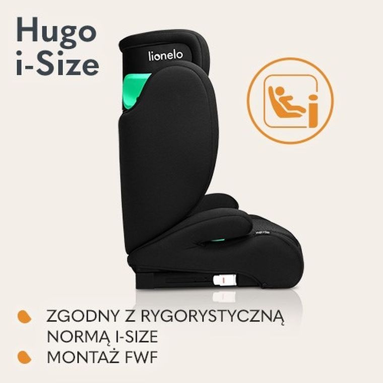 Lionelo, Hugo, I-size, scaun auto, 100-150 cm, Black Carbon