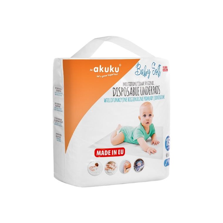 Akuku, Baby Soft, cearsafuri igienice absorbante, 15 buc.