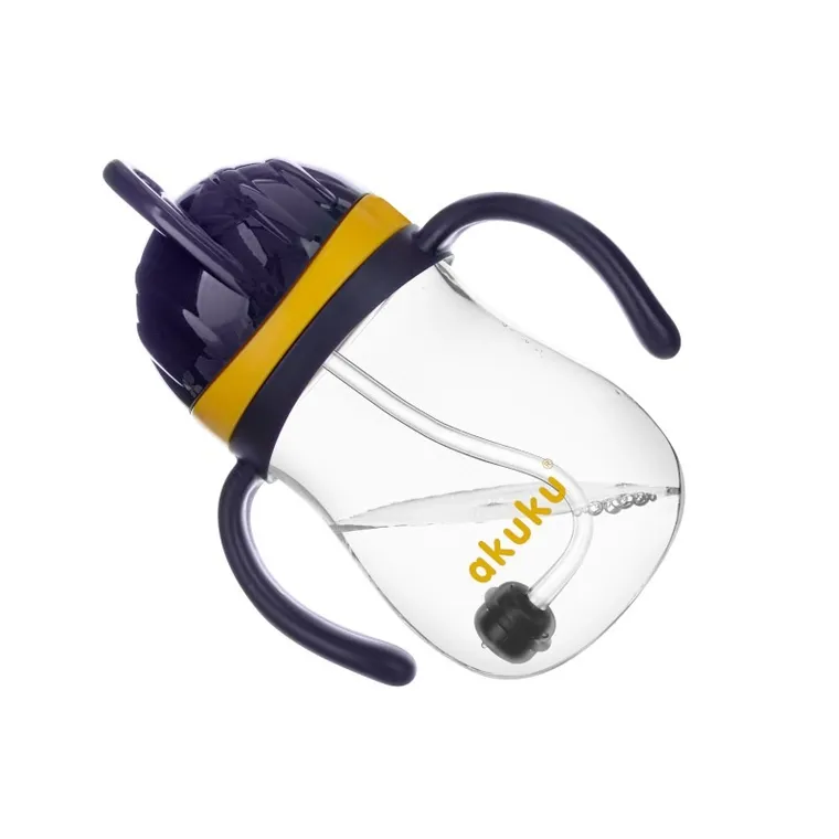 Akuku, cana cu pai din silicon si supapa mobila, 280 ml, albastru-galben