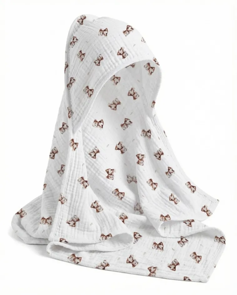 Albero Mio, Vintage Teddy, halat de baie din muselina, 80-80 cm