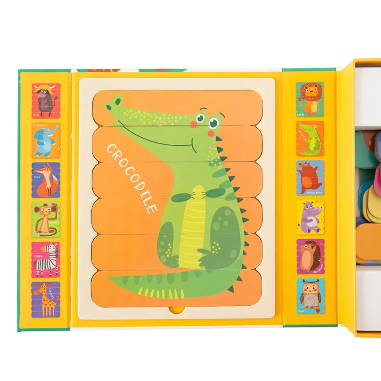 Animalute, puzzle din betisoare, joc de potrivire, 36 elemente
