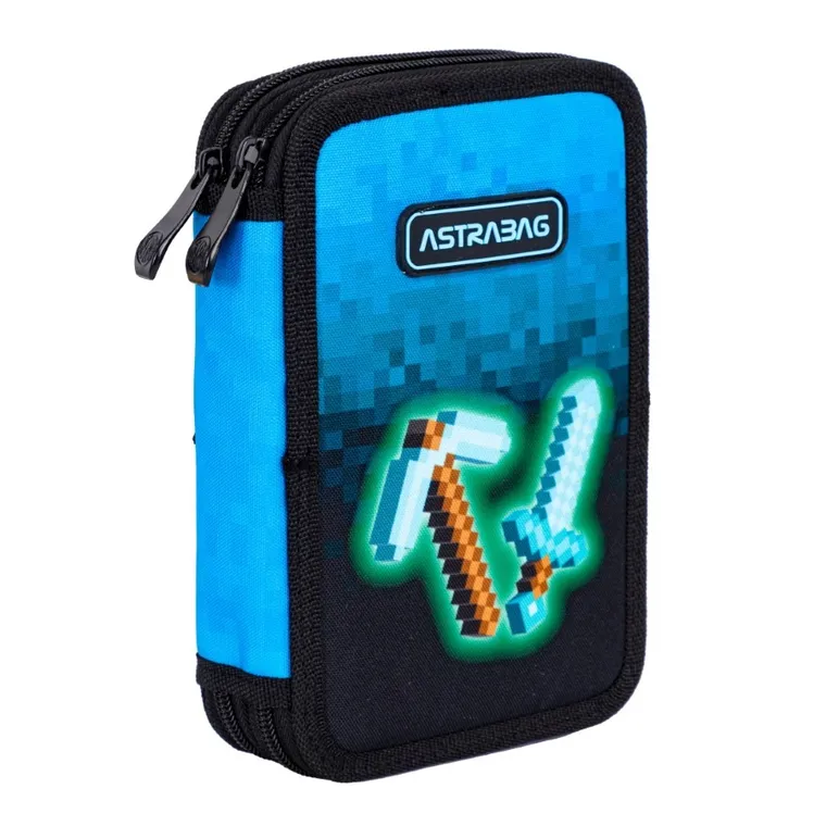 Astrabag, penar cu 2 compartimente, cu rechizite scolare, Blue Pixel