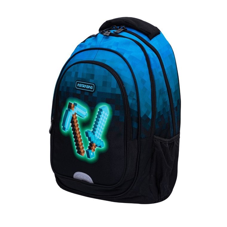 Astrabag, rucsac pentru scoala, cu 3 compartimente, Blue Pixel