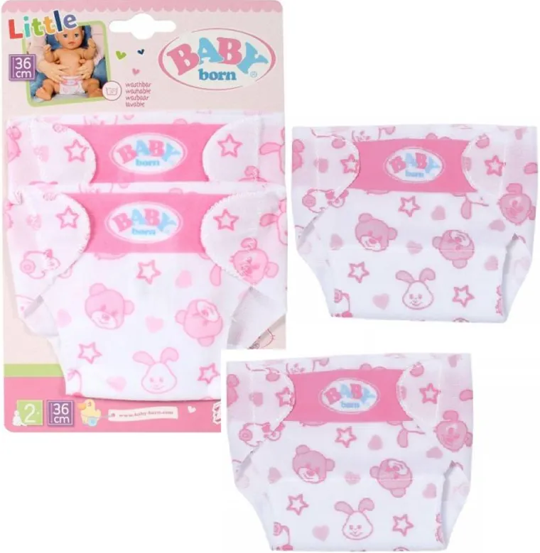 Baby Born, scutece pentru papusi, alb-roz, 2 buc.
