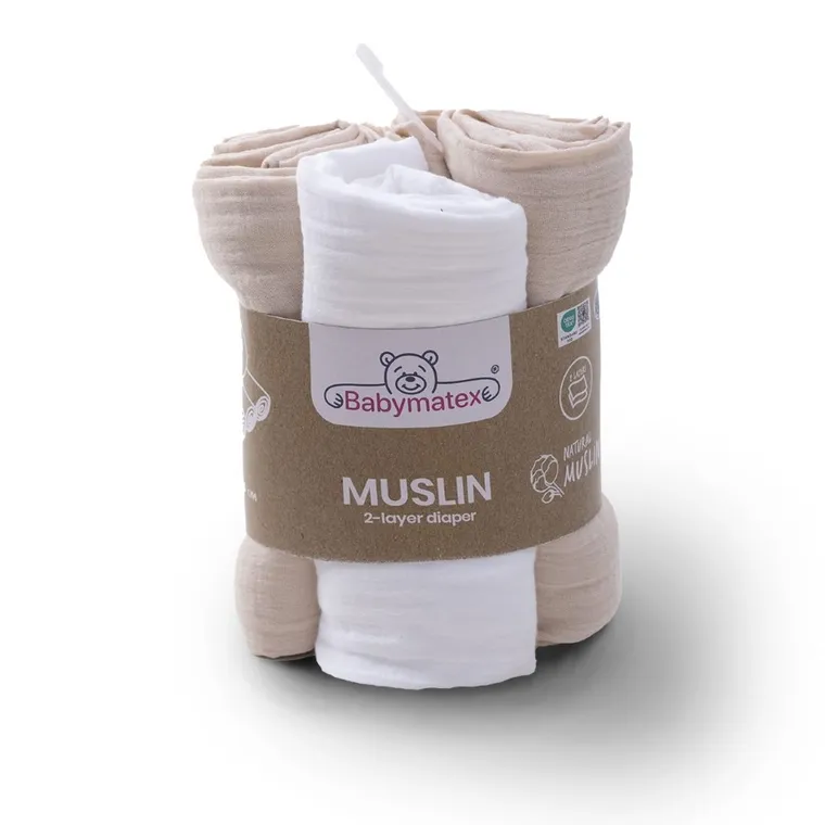 Babymatex, scutece din muselina, bej, 70-80 cm, 3 buc.