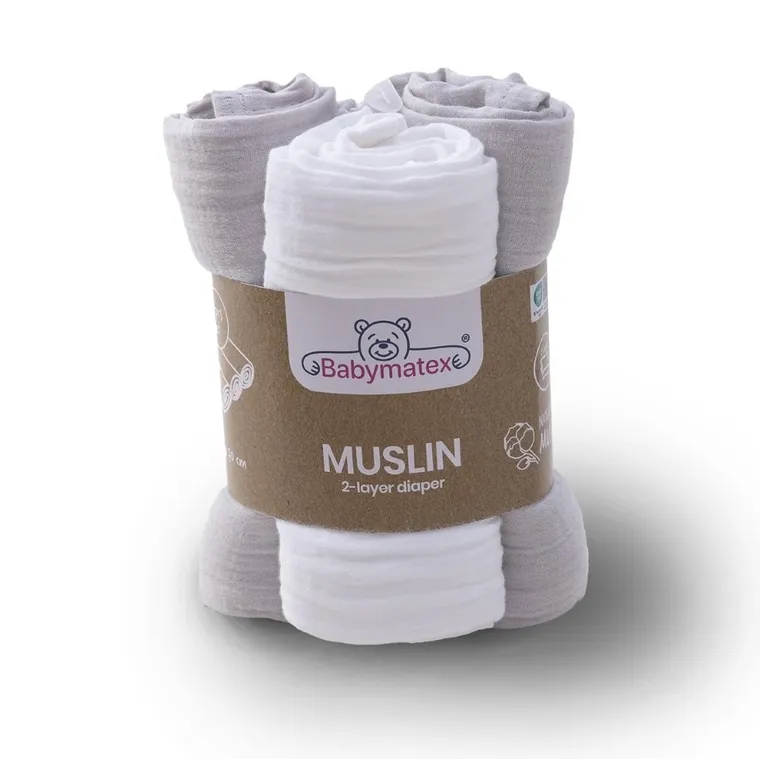 Babymatex, scutece din muselina, gri, 70-80 cm, 3 buc.