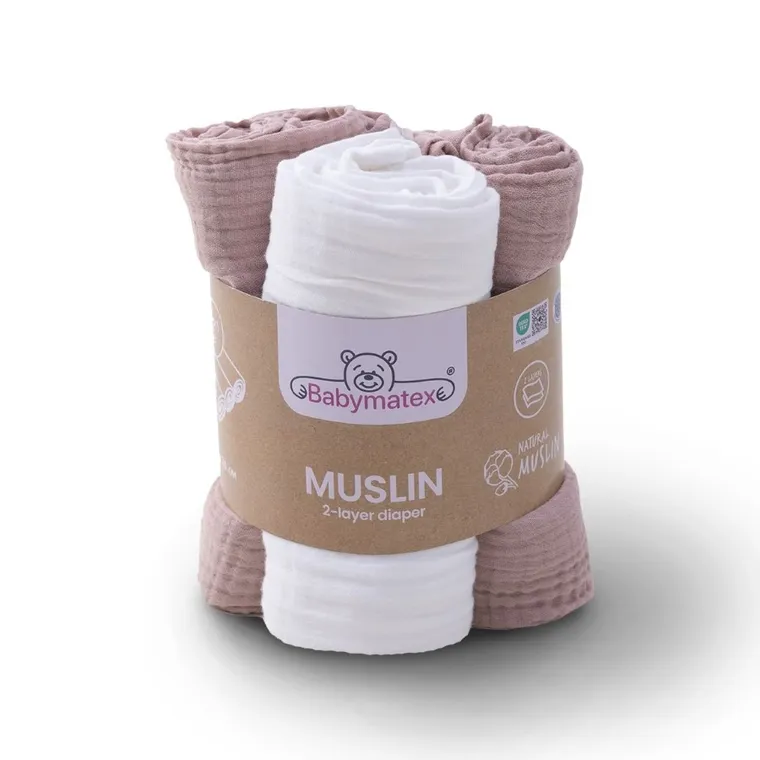 Babymatex, scutece din muselina, roz, 70-80 cm, 3 buc.