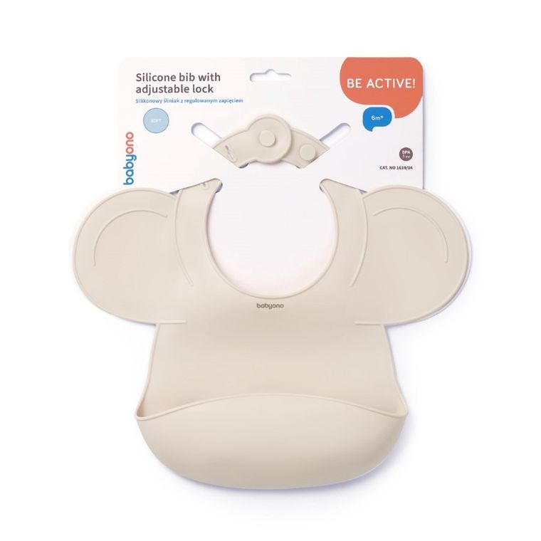 BabyOno, Baveta din silicon cu inchidere reglabila, bej