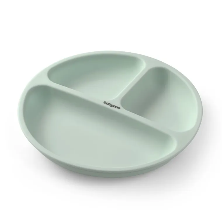 BabyOno, Farfurita din silicon cu ventuza, menta verde