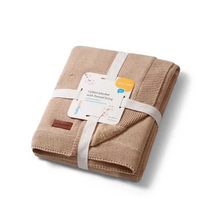 BabyOno, Patura din bumbac cu captuseala din flanela, bej inchis, 75-100 cm