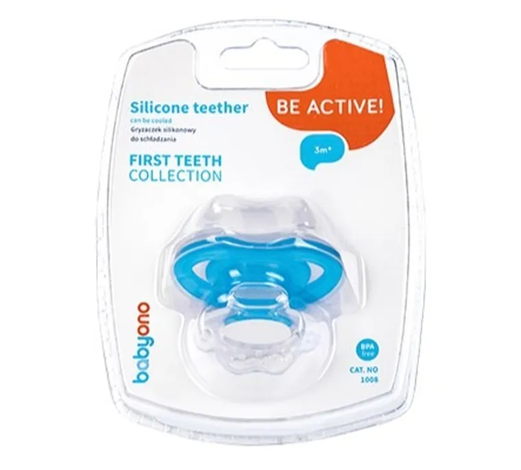 BabyOno, suzeta din silicon pentru dentitie, albastru