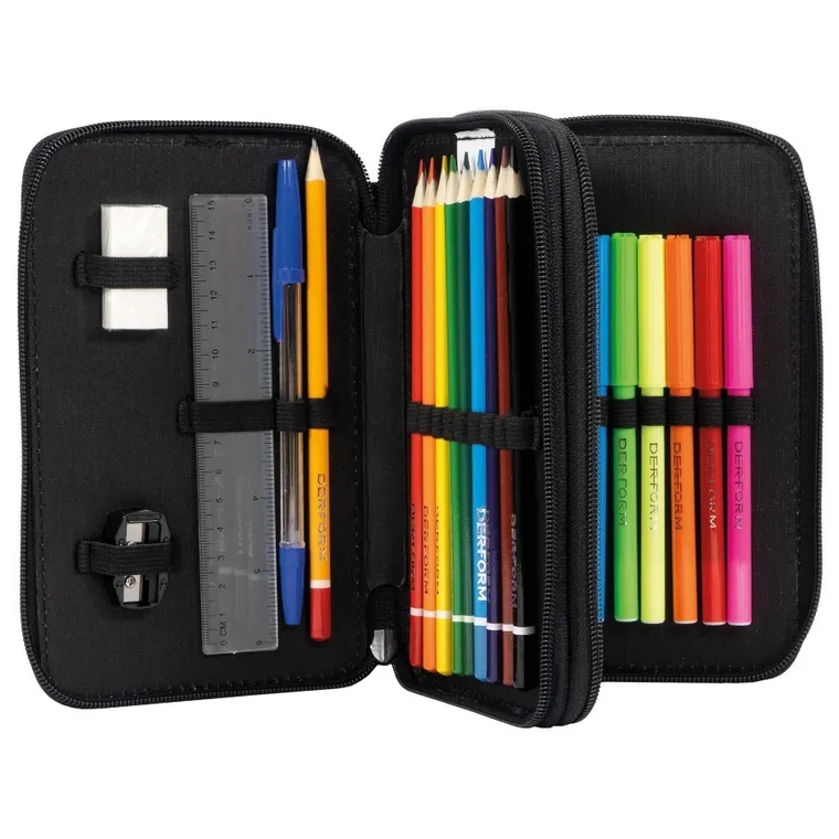 BackUp, penar dublu, cu rechizite scolare, negru