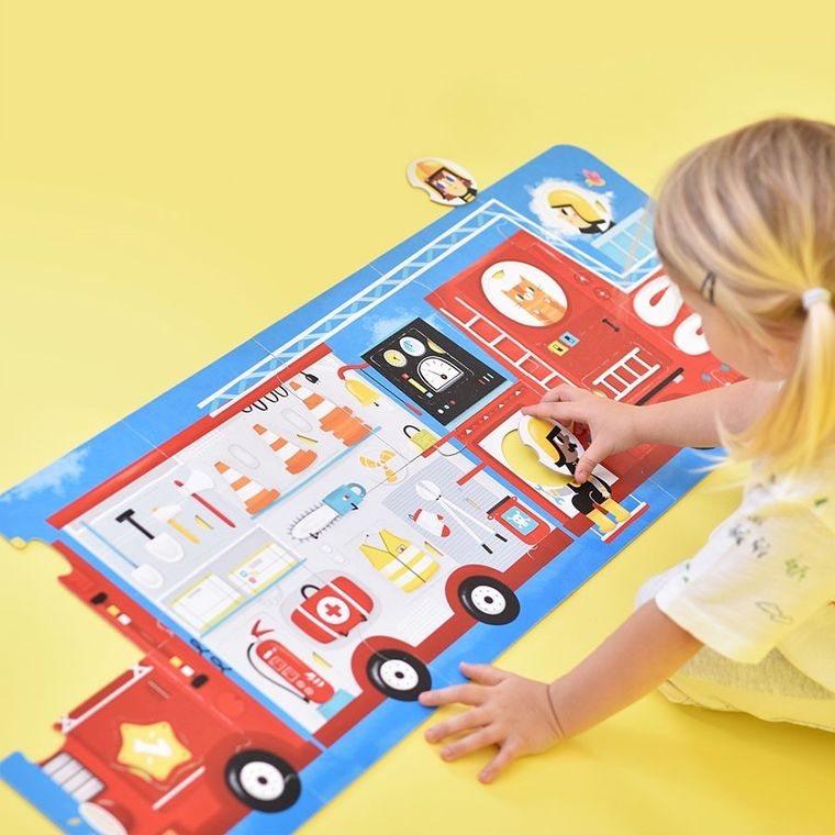 Banana Panda, Make-a-Match Puzzle Camion de pompieri, puzzle de podea, pentru varsta de 2+, 23 piese