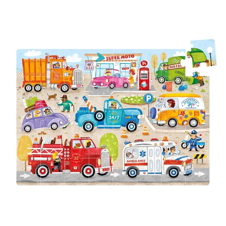 Banana Panda, Moto Jumbo Puzzle Masini, set de puzzle-uri, pentru varsta de 3+, 40 piese
