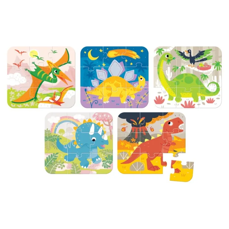 Banana Panda, On-the-Go Puzzle Dinozauri, set de puzzle-uri, pentru varsta de 3+, 45 piese