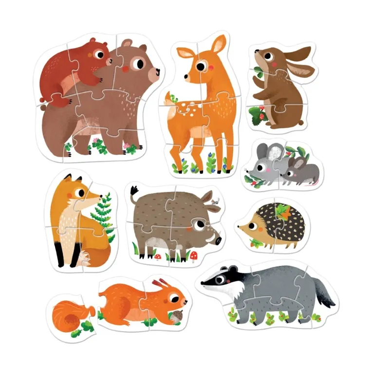Banana Panda, Progressive Puzzle Animalute din padure, set de puzzle-uri, pentru varsta de 2+, 33 piese