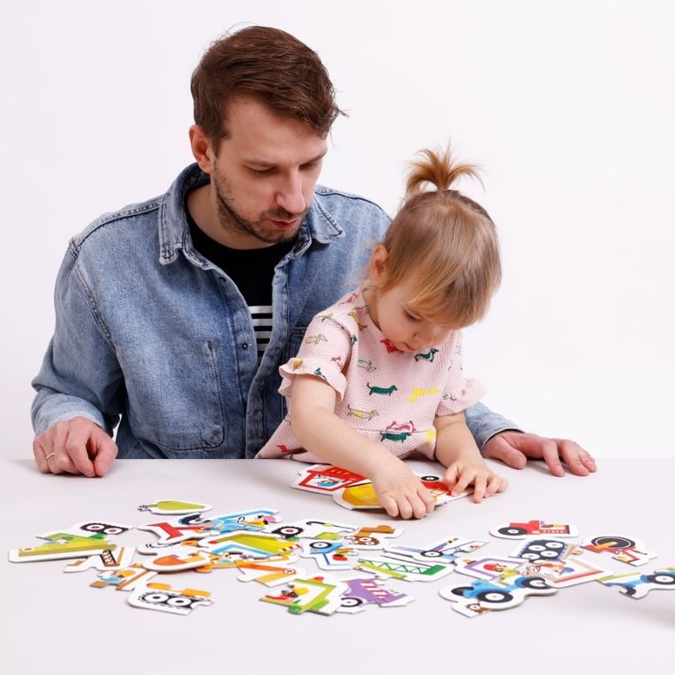 Banana Panda, Progressive Puzzle Vehicule de constructie, set de puzzle-uri, pentru varsta de 2+, 33 piese