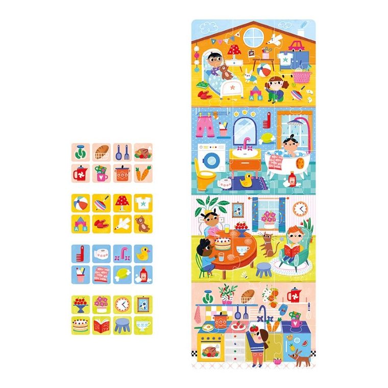 Banana Panda, Puzzle + Acasa, set de puzzle-uri, pentru varsta de 2+, 3+, 24 piese de puzzle, 32 placute suplimentare