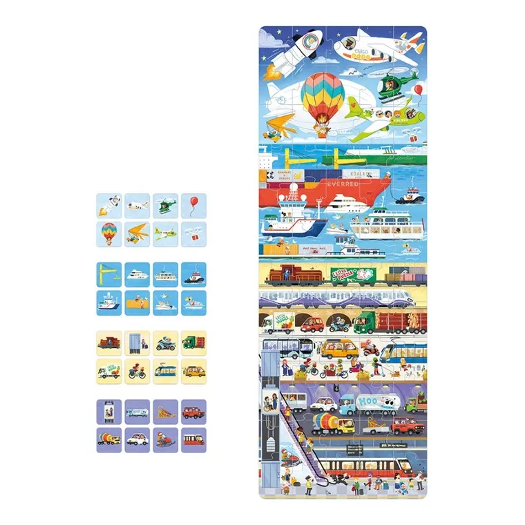 Banana Panda, Puzzle + Transport, set de puzzle-uri, pentru varsta de 4+, 60 piese de puzzle, 32 placute suplimentare