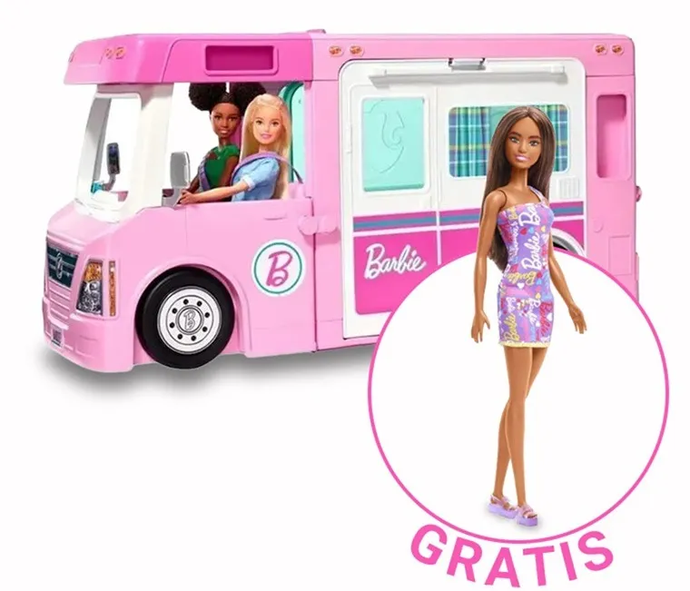 Barbie, Camper 3in1 + papusa gratuita, set promotional