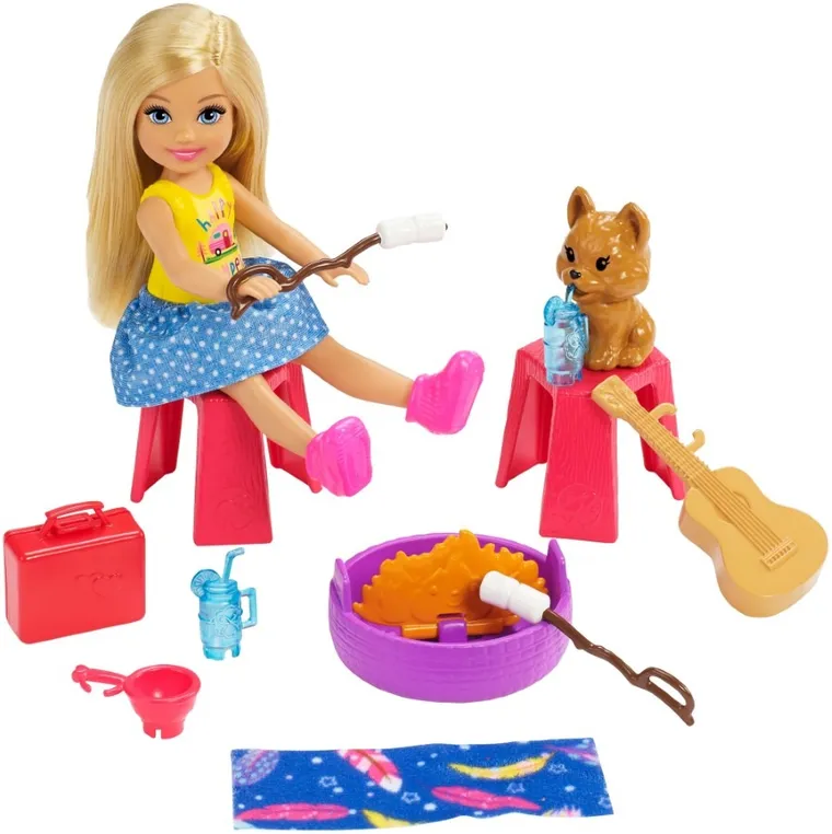 Barbie, Caravana de camping Chelsea, set cu papusa si accesorii