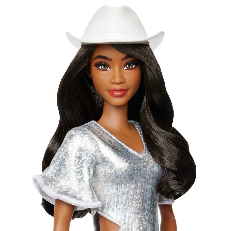 Barbie Fashionistas, papusa, rochie argintie