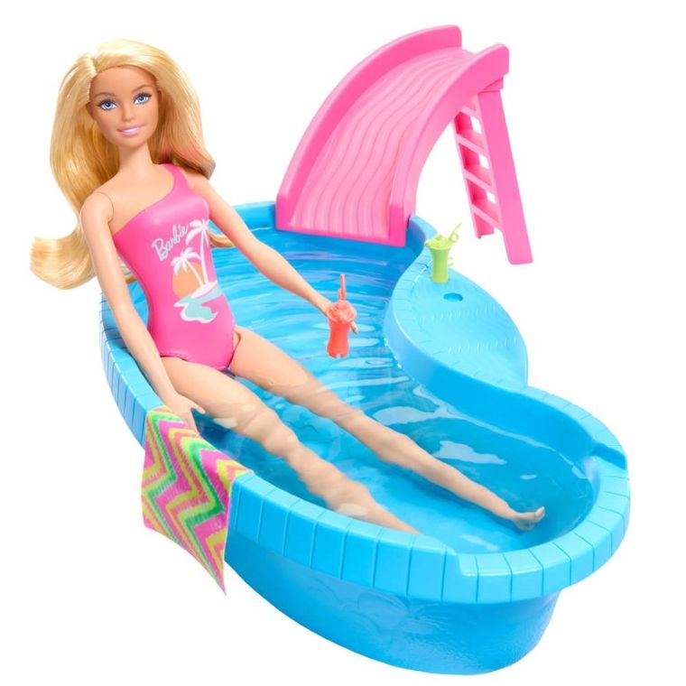 Barbie, Piscina, set de joaca cu papusa si accesorii