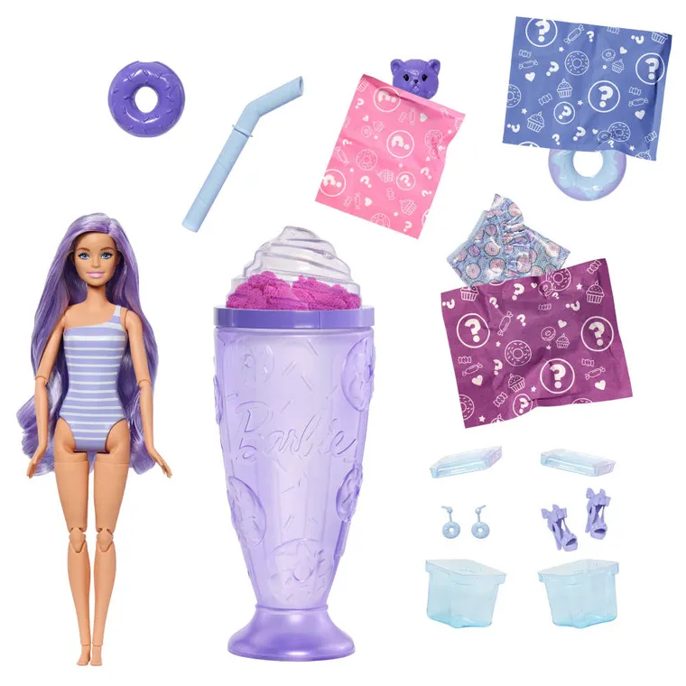 Barbie, Pop Reveal, Stylish Dessert, papusa cu accesorii, set violet