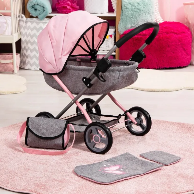 Bayer Design, Cosy, carucior multifunctional pentru papusi, gri-roz