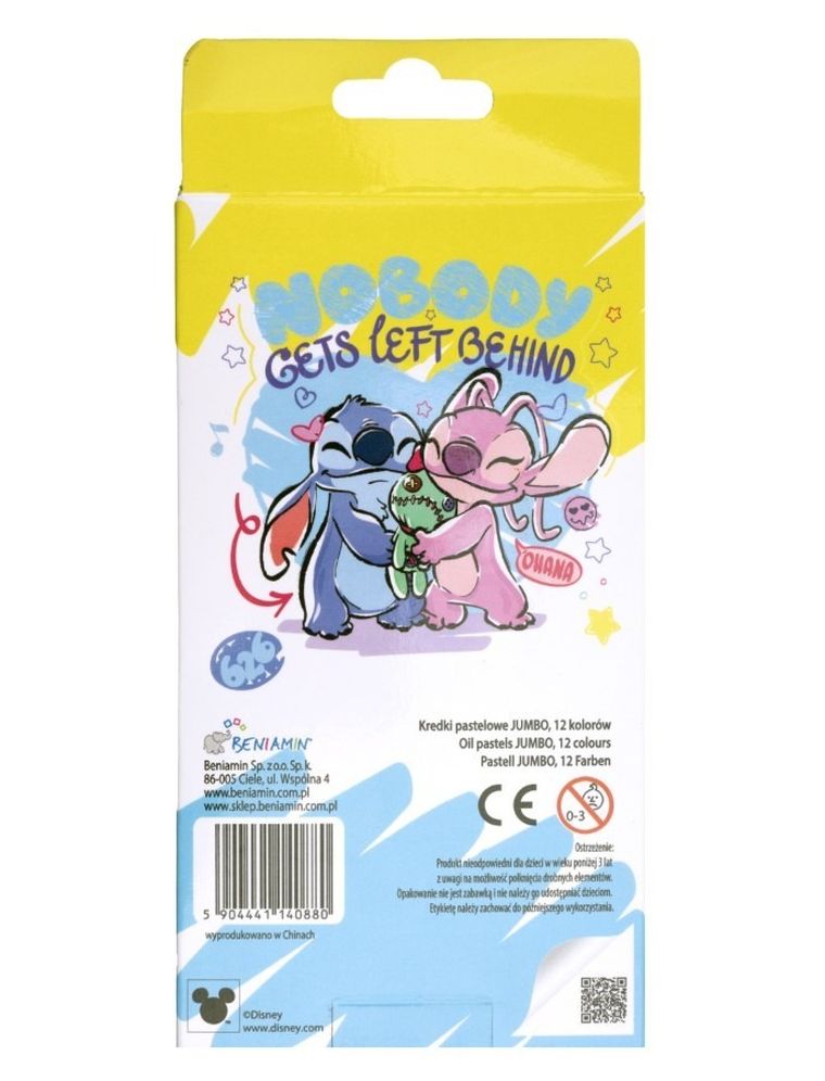 Beniamin, Lilo si Stitch, creioane pastelate, jumbo, 12 culori