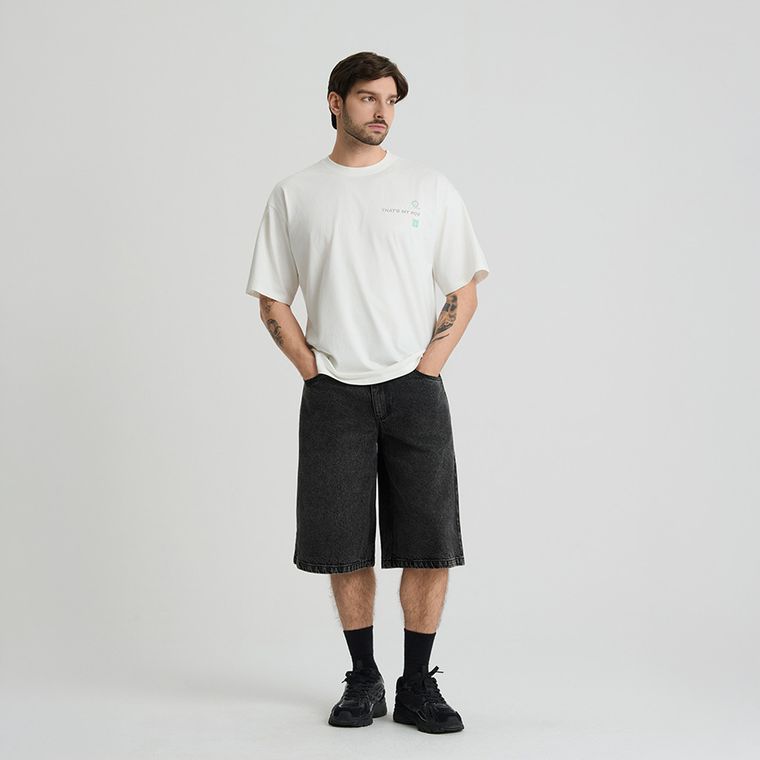 Bermude din denim cu croiala baggy unisex NOWEAR